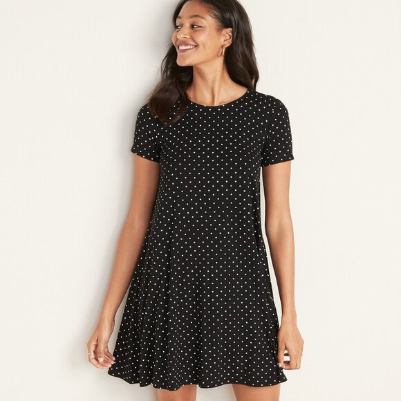 Old Navy Dresses & Skirts - Old Navy Black with White Polka Dots Jersey Swing Dress